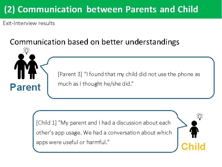 (2) Communication between Parents and Child Exit-Interview results Communication based on better understandings [Parent