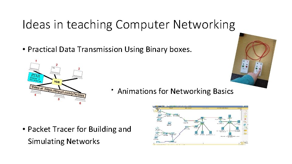 Ideas in teaching Computer Networking • Practical Data Transmission Using Binary boxes. ∙ Animations