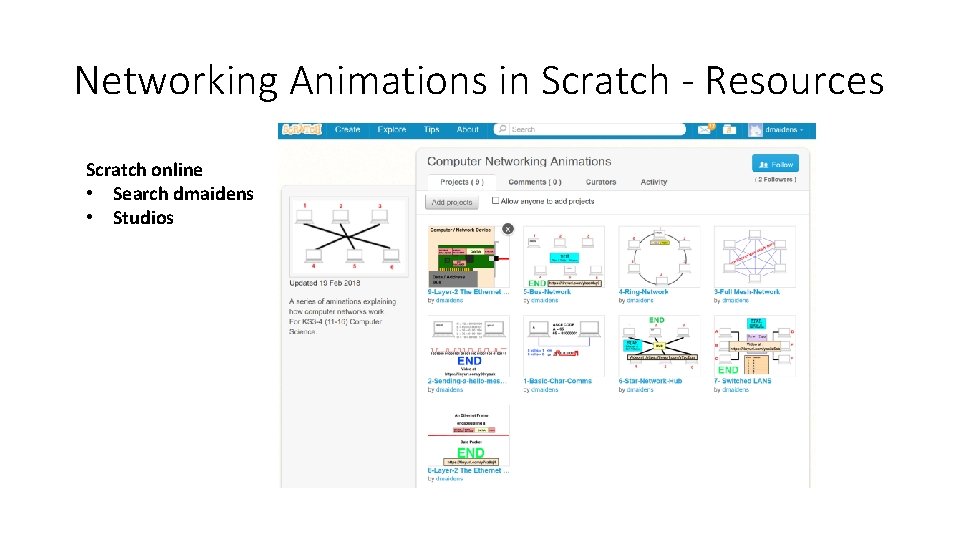 Networking Animations in Scratch - Resources Scratch online • Search dmaidens • Studios 