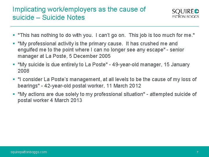 Implicating work/employers as the cause of suicide – Suicide Notes § "This has nothing