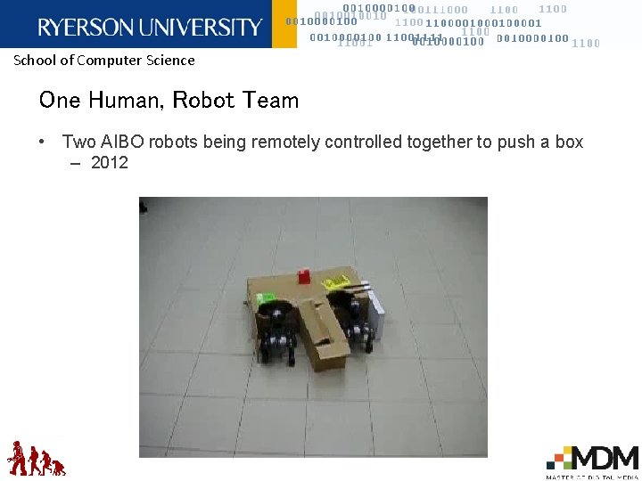 School of Computer Science One Human, Robot Team • Two AIBO robots being remotely
