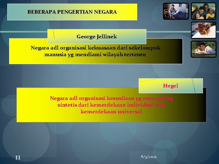 BEBERAPA PENGERTIAN NEGARA George Jellinek Negara adl organisasi kekuasaan dari sekelompok manusia yg mendiami