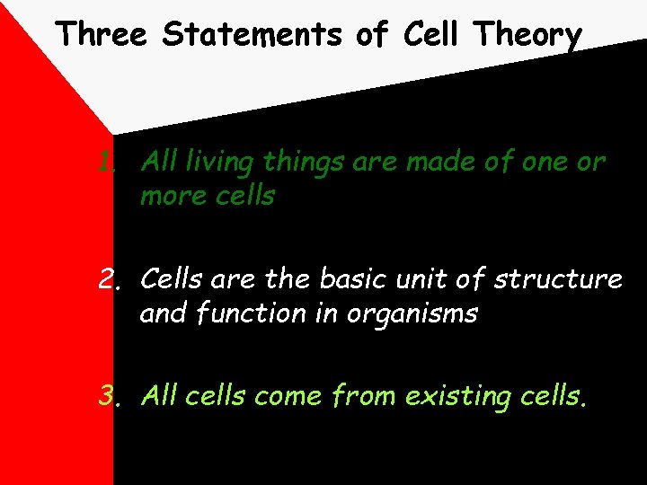 Three Statements of Cell Theory 1. All living things are made of one or