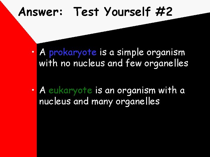 Answer: Test Yourself #2 • A prokaryote is a simple organism with no nucleus