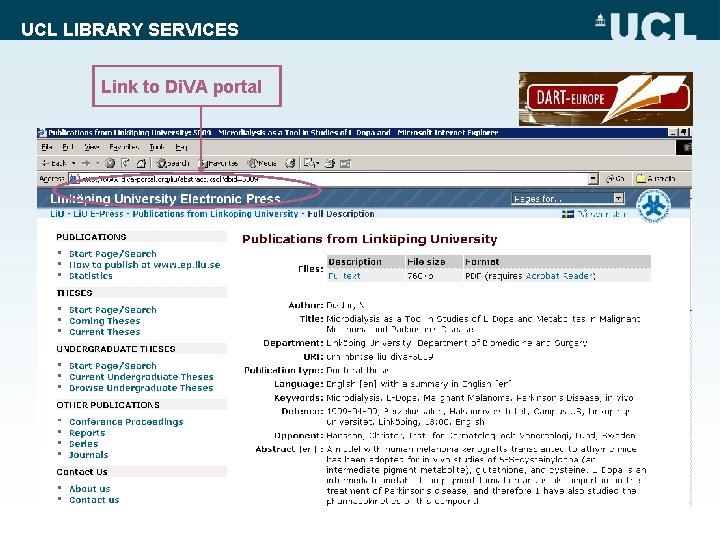 UCL LIBRARY SERVICES Link to Di. VA portal 
