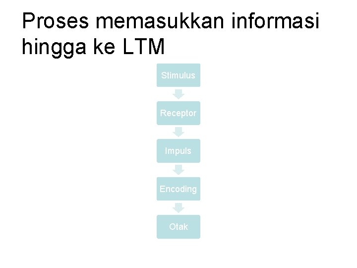 Proses memasukkan informasi hingga ke LTM Stimulus Receptor Impuls Encoding Otak 