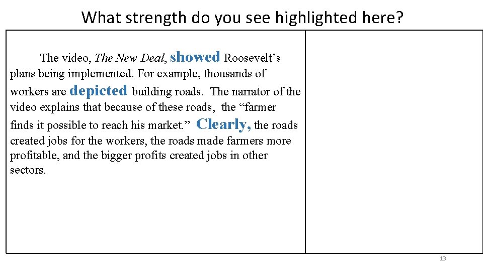 What strength do you see highlighted here? The video, The New Deal, showed Roosevelt’s