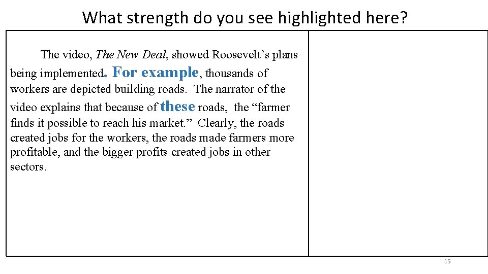 What strength do you see highlighted here? The video, The New Deal, showed Roosevelt’s