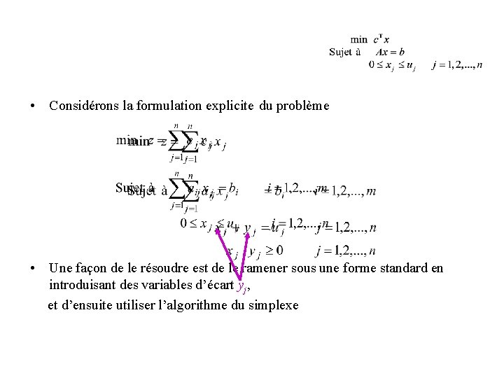  • Considérons la formulation explicite du problème • Une façon de le résoudre