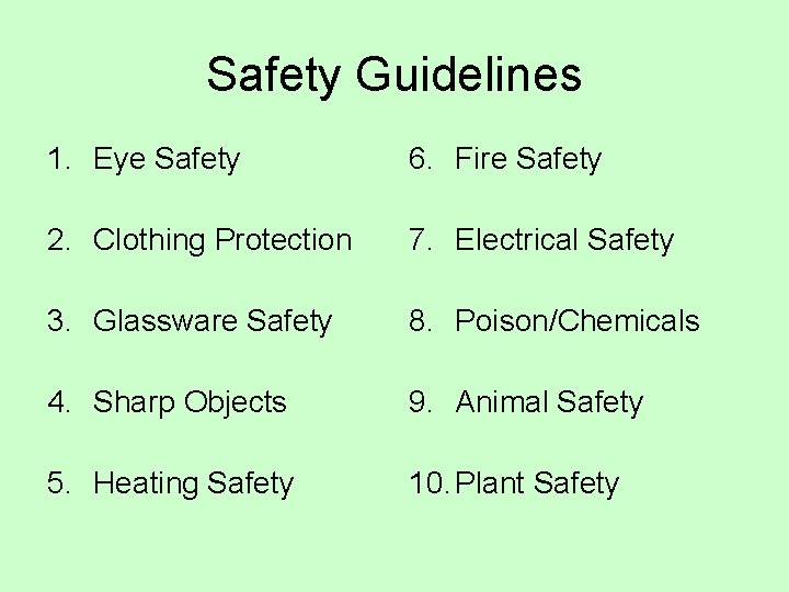 Safety Guidelines 1. Eye Safety 6. Fire Safety 2. Clothing Protection 7. Electrical Safety Safety Guidelines 1. Eye Safety 6. Fire Safety 2. Clothing Protection 7. Electrical Safety