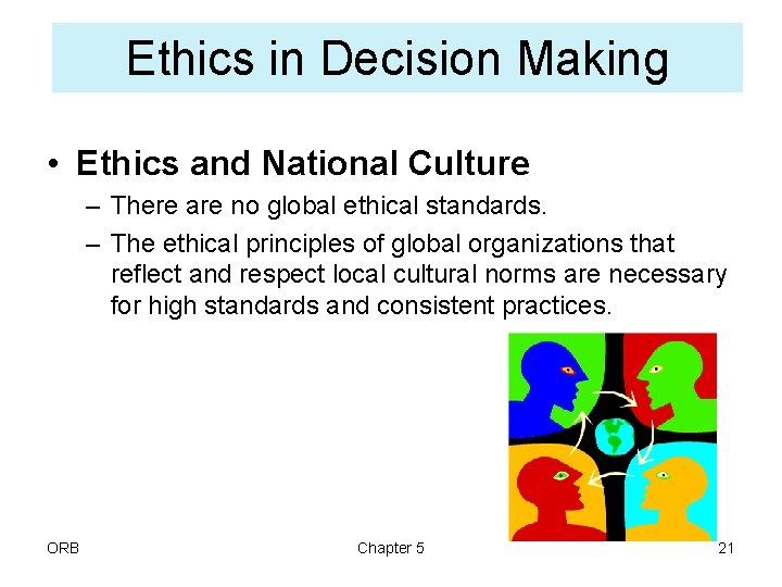 Ethics in Decision Making • Ethics and National Culture – There are no global