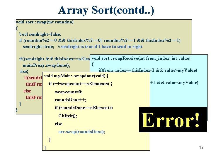 Array Sort(contd. . ) void sort: : swap(int roundno) { bool sendright=false; if (roundno%2==0