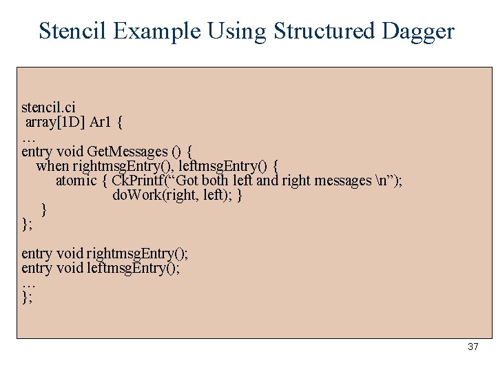 Stencil Example Using Structured Dagger stencil. ci array[1 D] Ar 1 { … entry