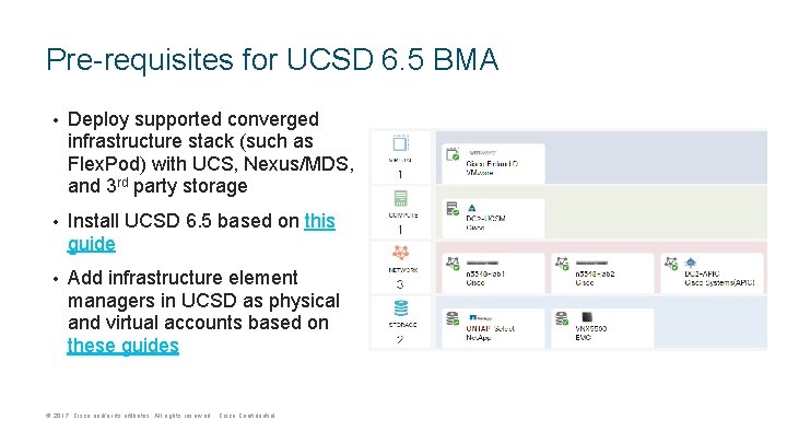 Pre-requisites for UCSD 6. 5 BMA • Deploy supported converged infrastructure stack (such as
