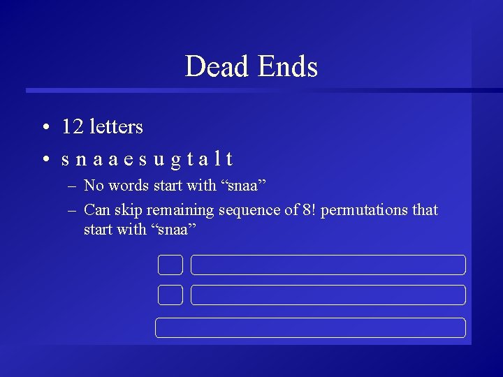 Dead Ends • 12 letters • snaaesugtalt – No words start with “snaa” –