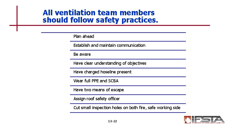 All ventilation team members should follow safety practices. Plan ahead Establish and maintain communication