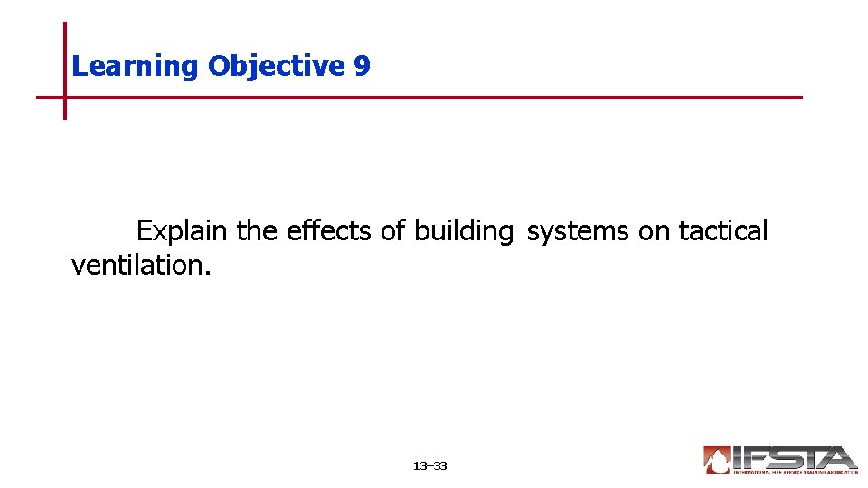 Learning Objective 9 Explain the effects of building systems on tactical ventilation. 13– 33