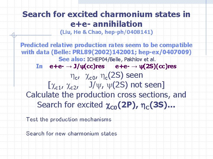 Search for excited charmonium states in e+e- annihilation (Liu, He & Chao, hep-ph/0408141) Predicted