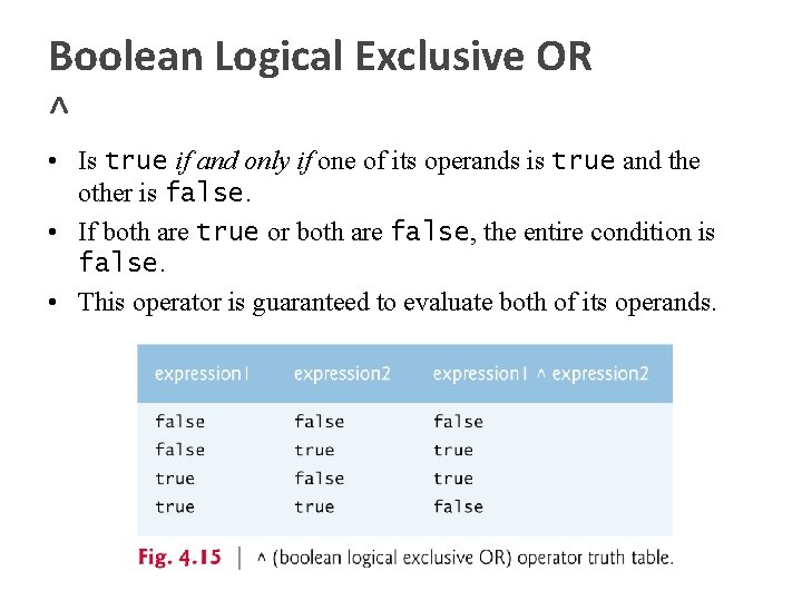 Boolean Logical Exclusive OR ^ • Is true if and only if one of