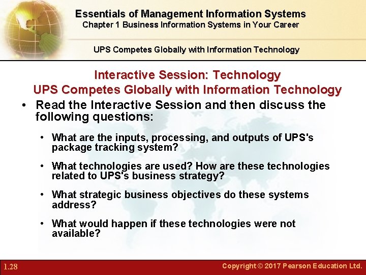 Essentials of Management Information Systems Chapter 1 Business Information Systems in Your Career UPS
