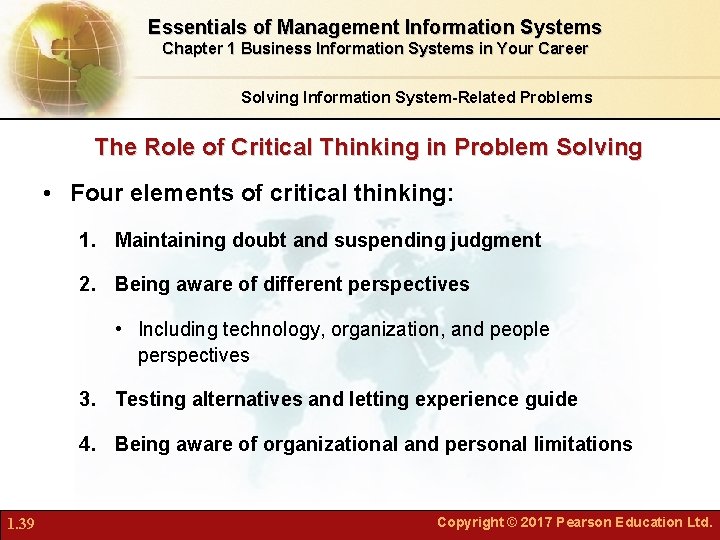 Essentials of Management Information Systems Chapter 1 Business Information Systems in Your Career Solving