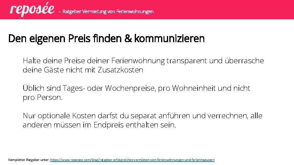 - Ratgeber Vermietung von Ferienwohnungen Den eigenen Preis finden & kommunizieren Halte deine Preise