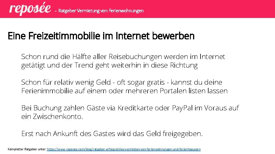 - Ratgeber Vermietung von Ferienwohnungen Eine Freizeitimmobilie im Internet bewerben Schon rund die Hälfte