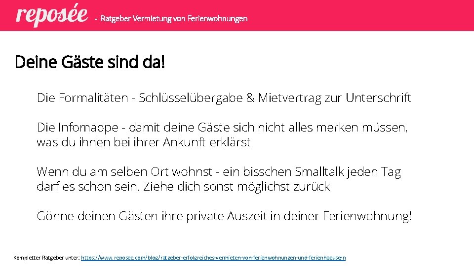 - Ratgeber Vermietung von Ferienwohnungen Deine Gäste sind da! Die Formalitäten - Schlüsselübergabe &