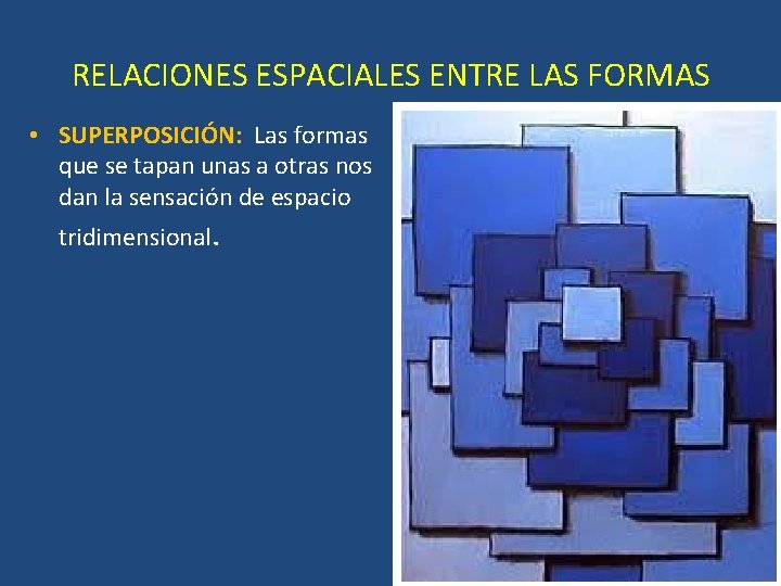 RELACIONES ESPACIALES ENTRE LAS FORMAS • SUPERPOSICIÓN: Las formas que se tapan unas a