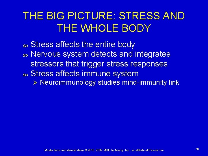 THE BIG PICTURE: STRESS AND THE WHOLE BODY Stress affects the entire body Nervous