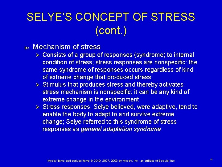 SELYE’S CONCEPT OF STRESS (cont. ) Mechanism of stress Consists of a group of SELYE’S CONCEPT OF STRESS (cont. ) Mechanism of stress Consists of a group of