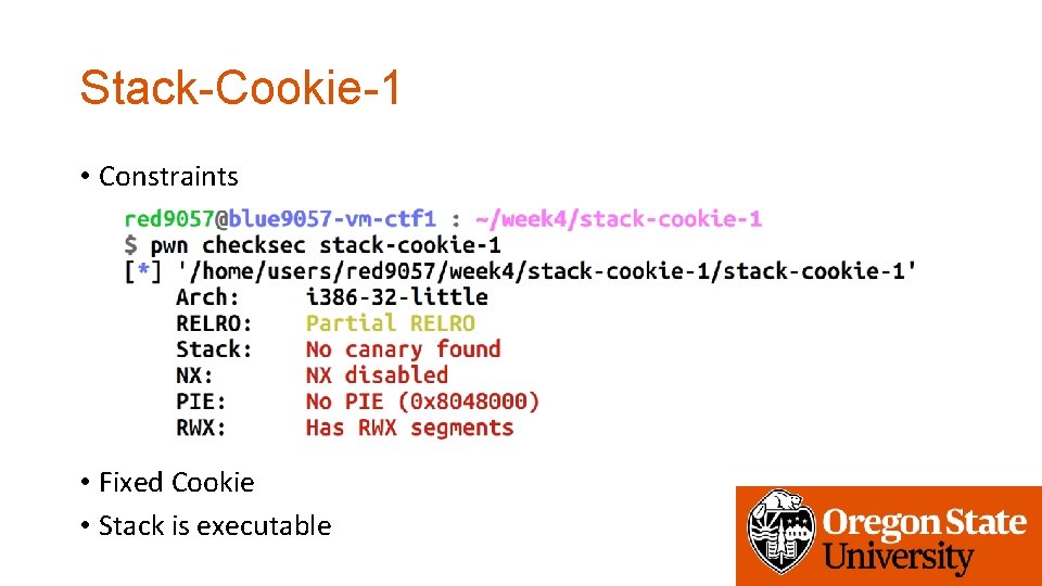 Stack-Cookie-1 • Constraints • Fixed Cookie • Stack is executable 