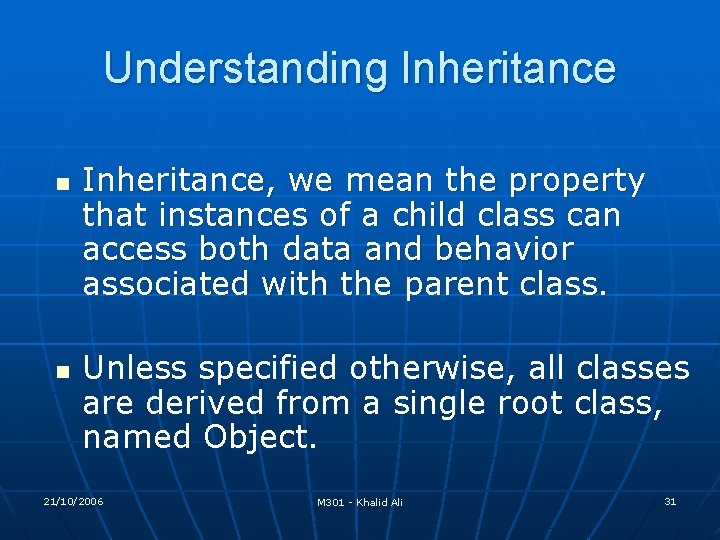 Understanding Inheritance n n Inheritance, we mean the property that instances of a child Understanding Inheritance n n Inheritance, we mean the property that instances of a child