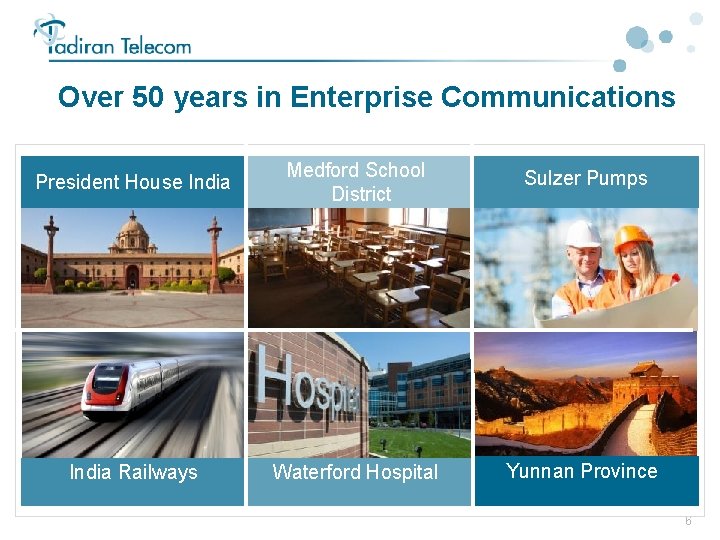 Over 50 years in Enterprise Communications Eiffel President House India Tower India Railways Medford