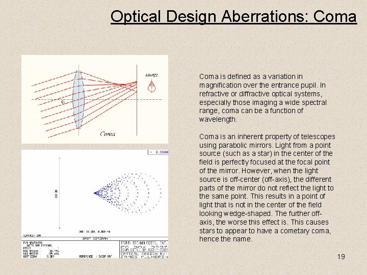 Optical Design Aberrations: Coma is defined as a variation in magnification over the entrance