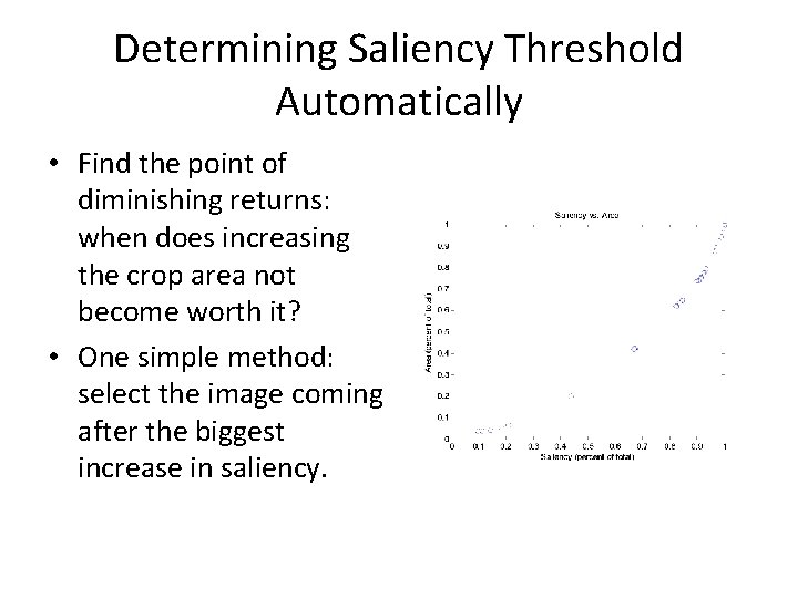 Determining Saliency Threshold Automatically • Find the point of diminishing returns: when does increasing