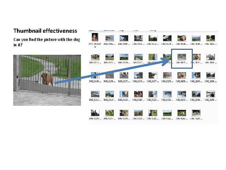 Thumbnail effectiveness Can you find the picture with the dog in it? 