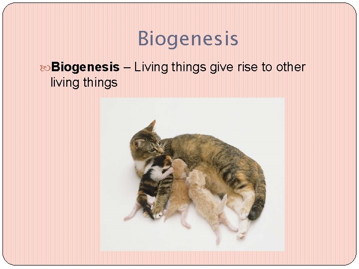 Biogenesis – Living things give rise to other living things 