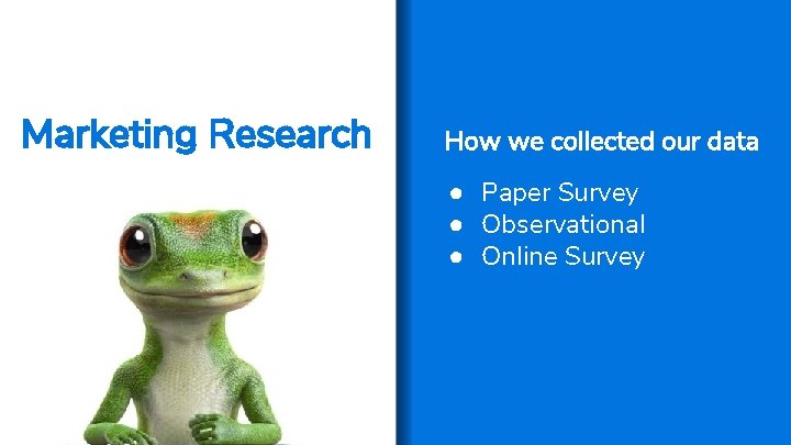 Marketing Research How we collected our data ● Paper Survey ● Observational ● Online