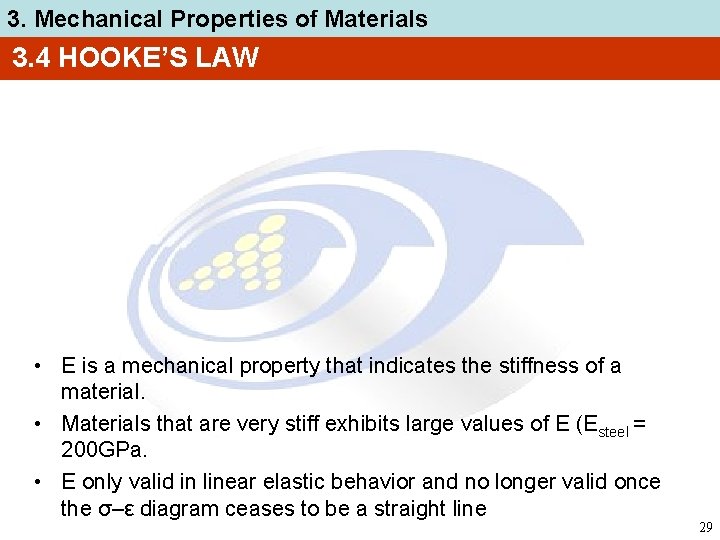 3. Mechanical Properties of Materials 3. 4 HOOKE’S LAW • E is a mechanical