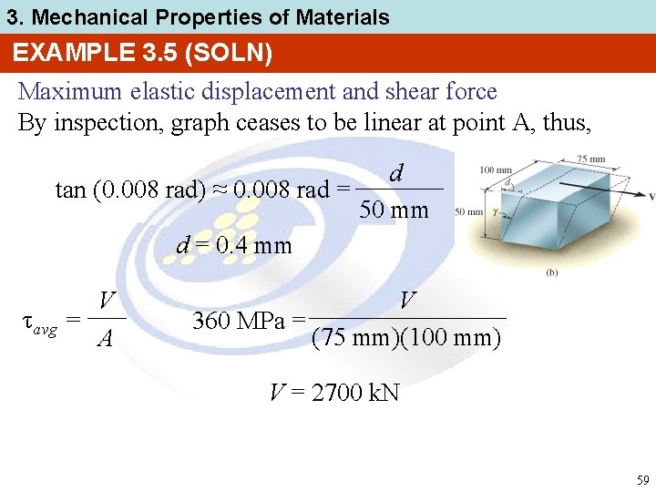 3. Mechanical Properties of Materials EXAMPLE 3. 5 (SOLN) Maximum elastic displacement and shear