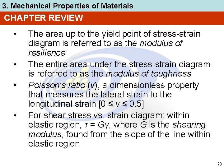 3. Mechanical Properties of Materials CHAPTER REVIEW • • The area up to the