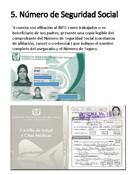 5. Número de Seguridad Social Si cuenta con afiliación al IMSS como trabajador o