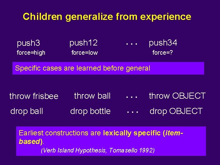 Children generalize from experience push 12 push 3 force=high … push 34 force=low force=?