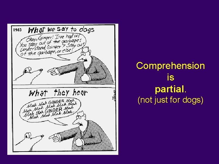 Comprehension is partial. (not just for dogs) 