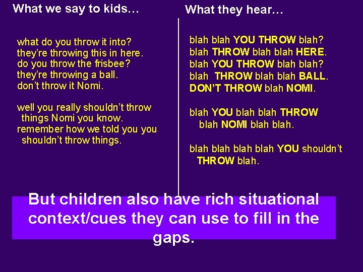 What we say to kids… What they hear… what do you throw it into?