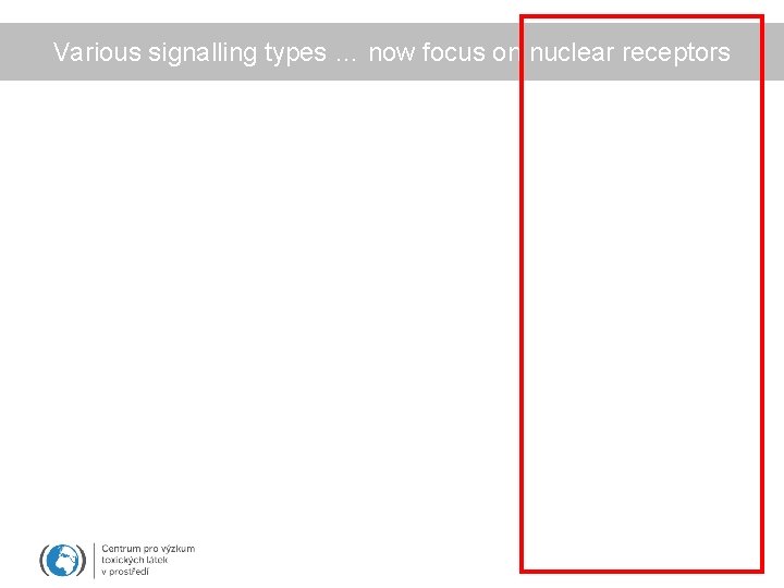 Various signalling types … now focus on nuclear receptors 
