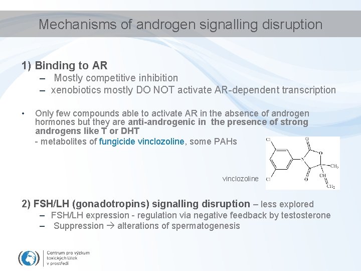Mechanisms of androgen signalling disruption 1) Binding to AR – Mostly competitive inhibition –