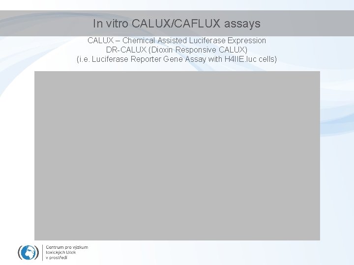 In vitro CALUX/CAFLUX assays CALUX – Chemical Assisted Luciferase Expression DR-CALUX (Dioxin Responsive CALUX)