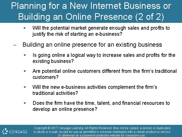 Planning for a New Internet Business or Building an Online Presence (2 of 2)